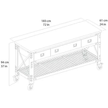 Building Products 72 in. 3-Drawers Rolling Industrial Workbench and Wood Top