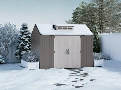 Rubbermaid Resin Outdoor Storage Shed With Floor (7 x 7 Ft) Weather Resistant Gray Organization for Home/Backyard/Garden Tools/Lawn Mower/Bike Storage/Pool Supplies