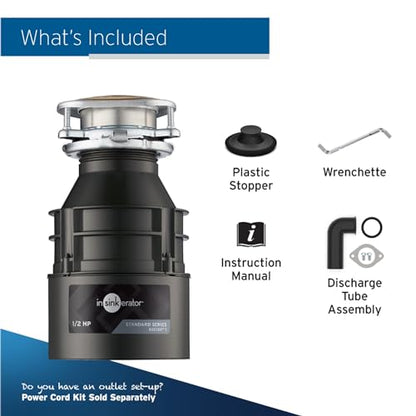 InSinkErator Badger 5 Garbage Disposal, 1/2 HP Continuous Feed, Compact Design, Quick Lock Installation